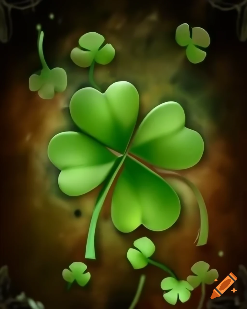 Vibrant green clover against faded floral wallpaper in delicate palette