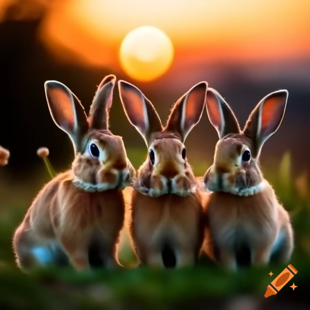 Rabbits silhouettes at sunset