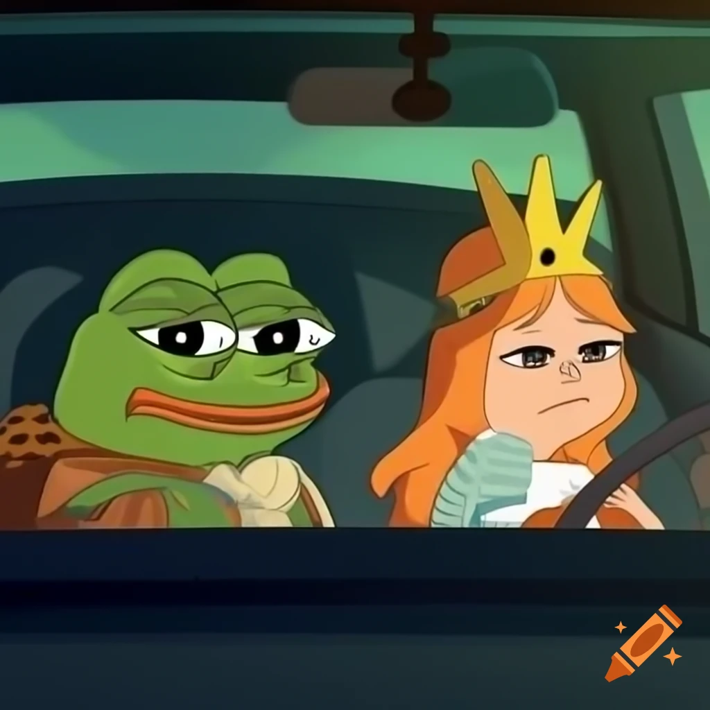 Pepe frog with Athena and baby in a car