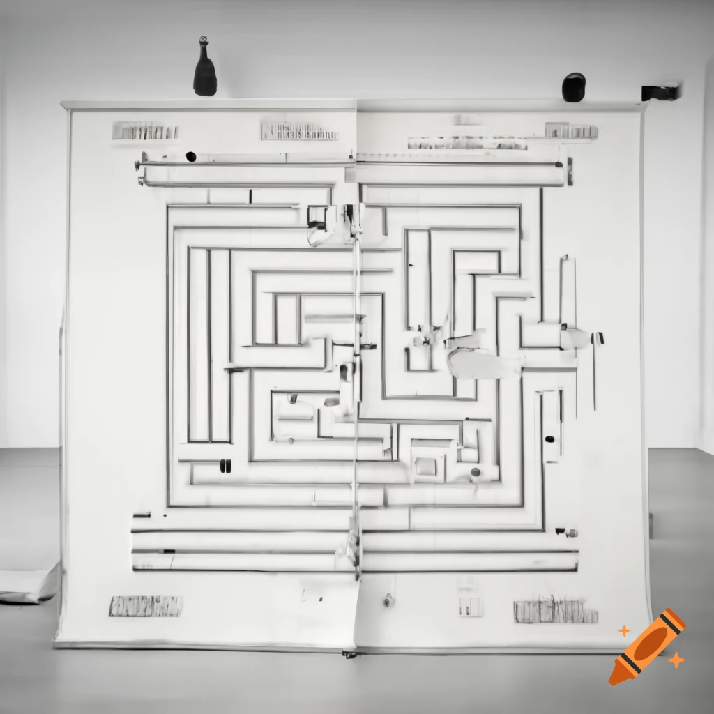 Schematic map of a large labyrinth in a science laboratory with detailed room positions