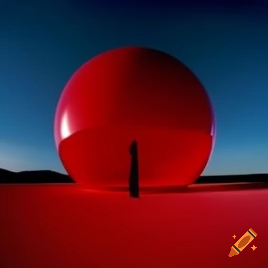 Pop surreal photography featuring red glass statue from 2000s