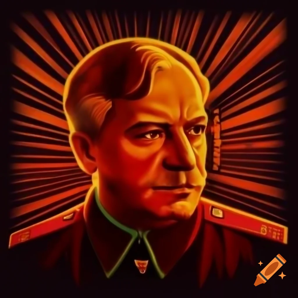 Soviet-style propaganda poster featuring Congolese warlord with red and orange colors
