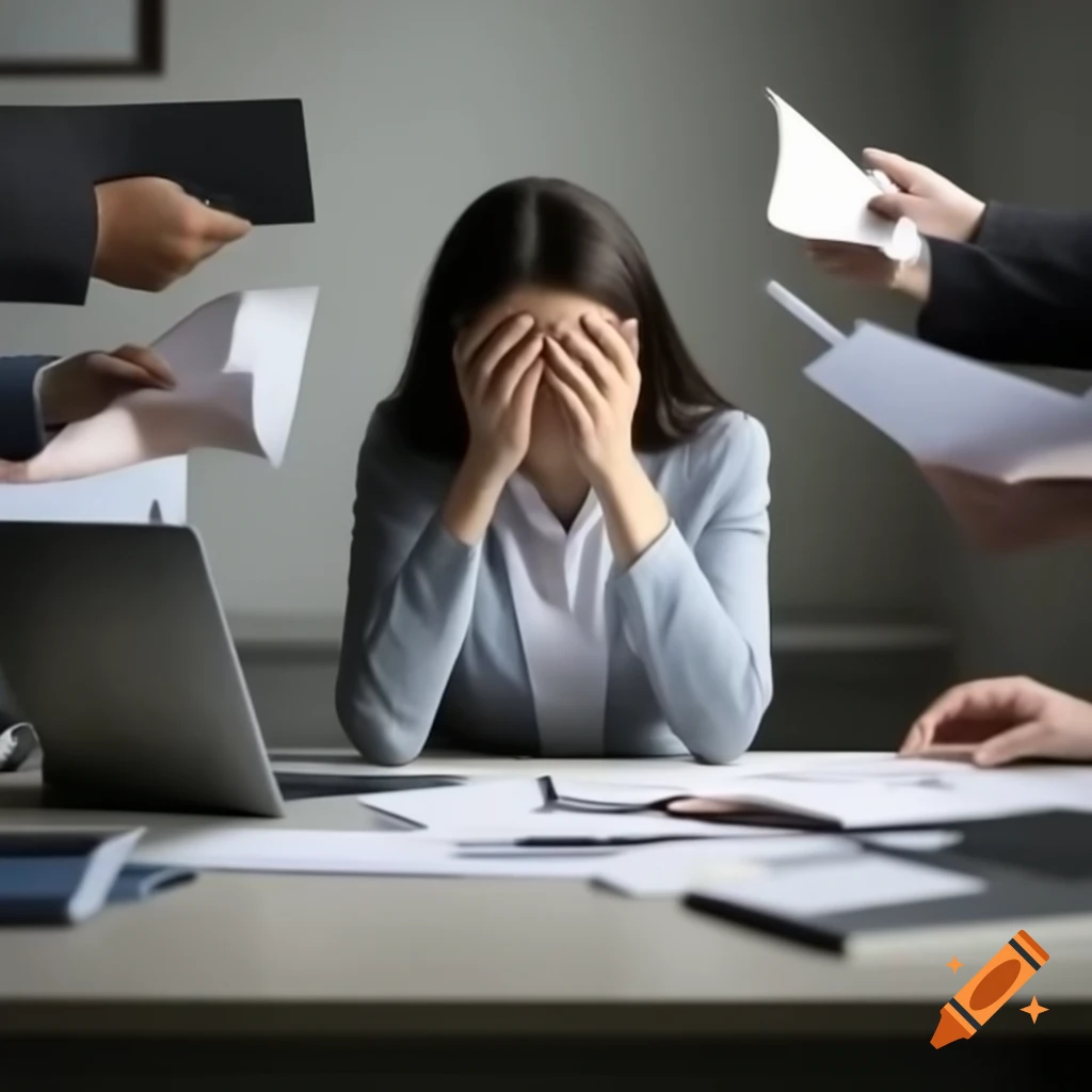 Unhappy woman at work, expressing dissatisfaction