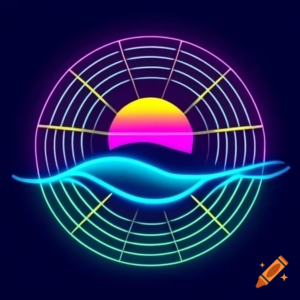 Retro wave landscape with neon grid and 80's lettering for Brazilian Jiu-Jitsu