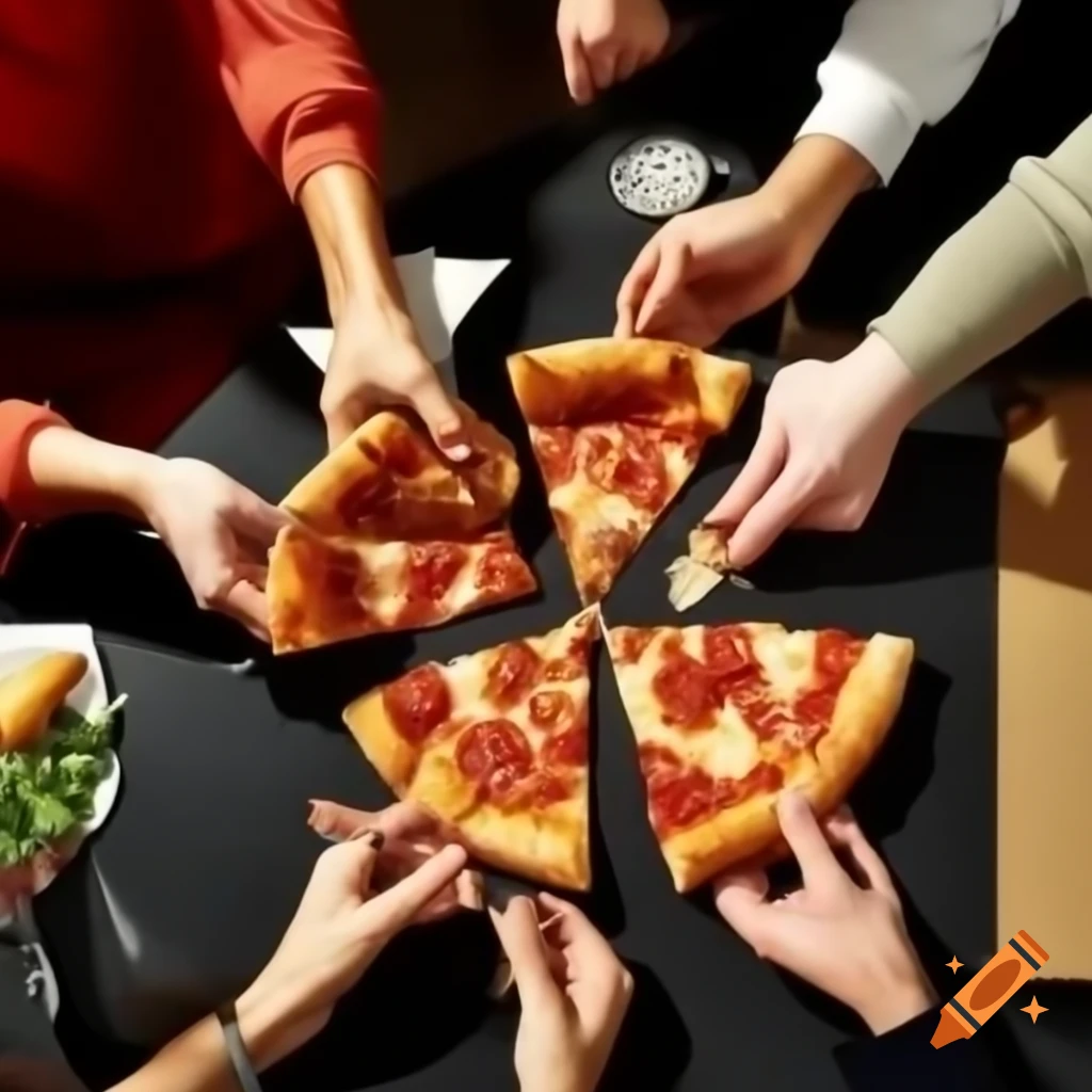 Group of people enjoying pizza