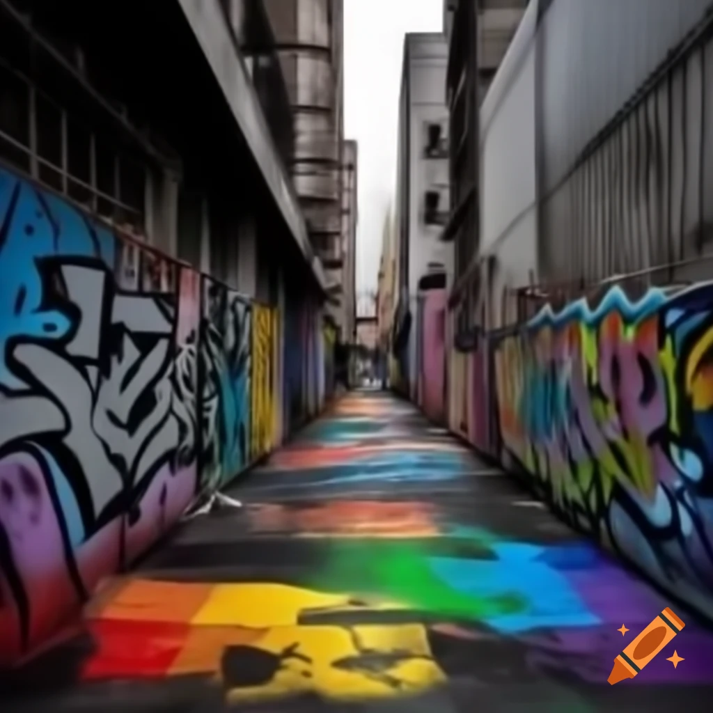 Colorful city ghetto featuring vibrant graffiti art