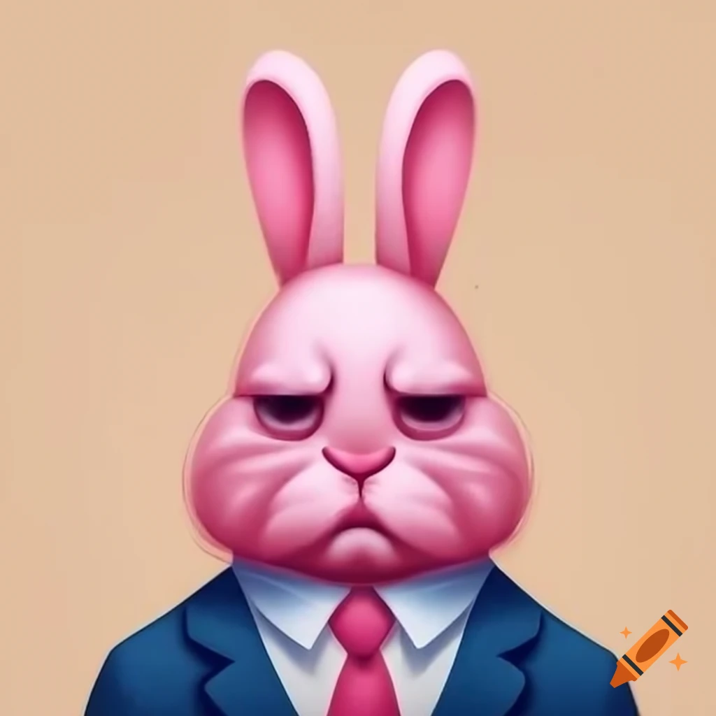 Sad humanoid pink rabbit wearing a suit on craiyon