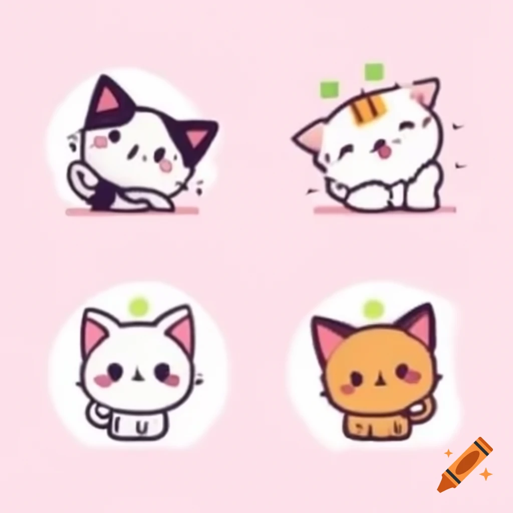 Set of six cute mini cartoon cats in different colors and styles
