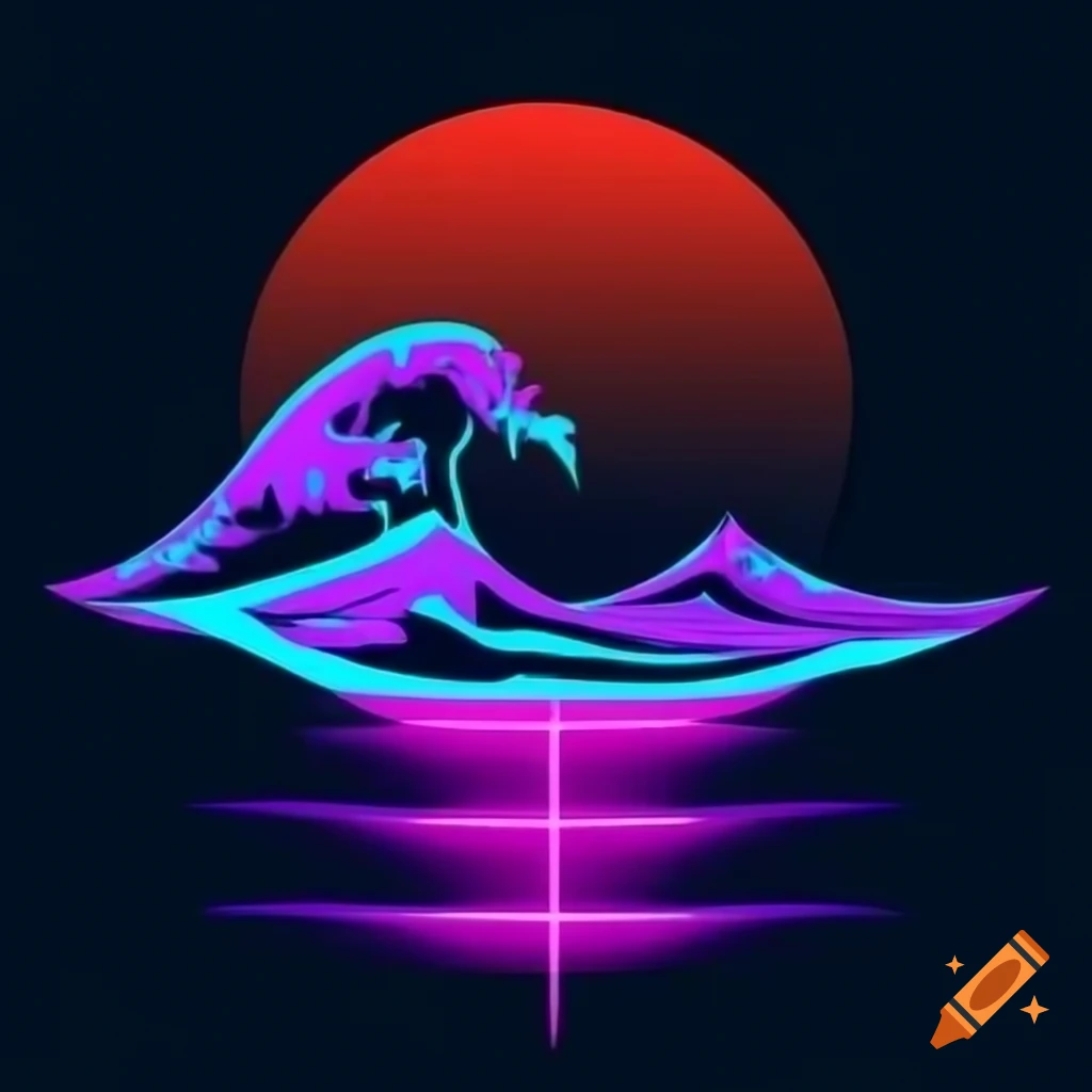 Retro wave landscape with neon grid and 80's lettering for Brazilian Jiu-Jitsu