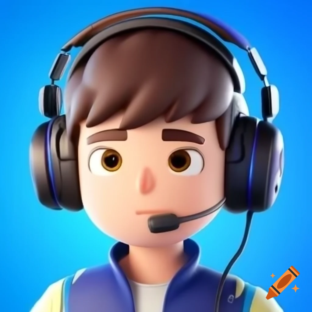 Anime gamer boy wearing headphones with blue background