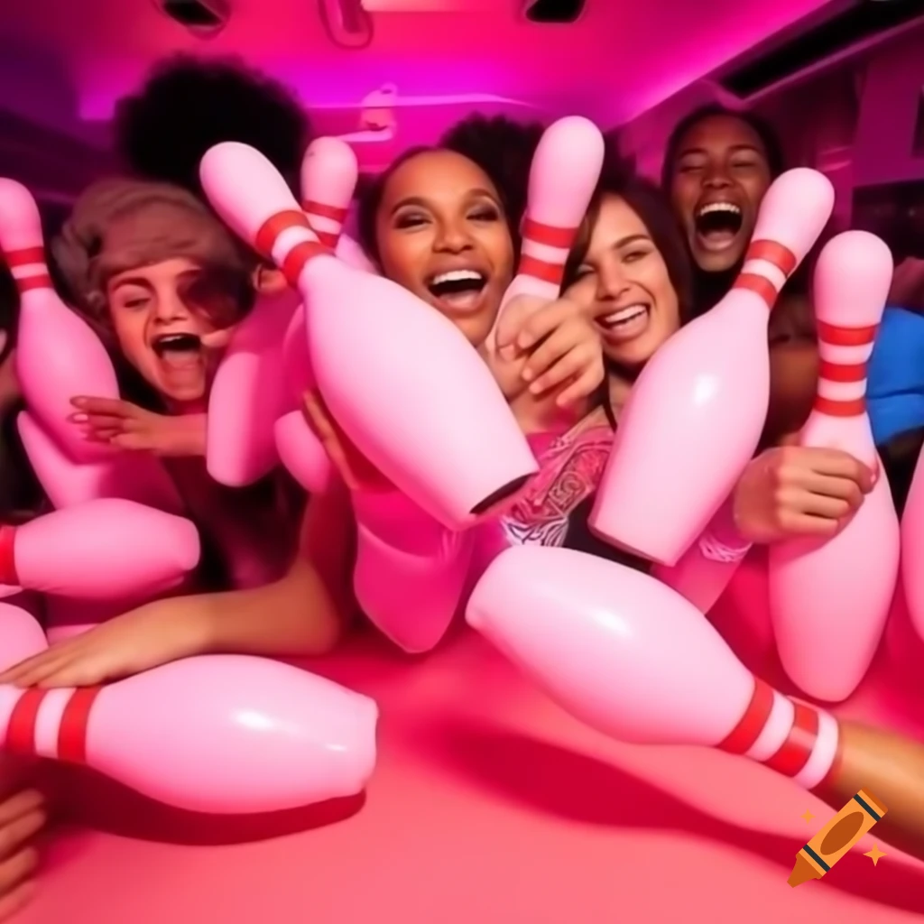 Fun pink-themed bowling party setup
