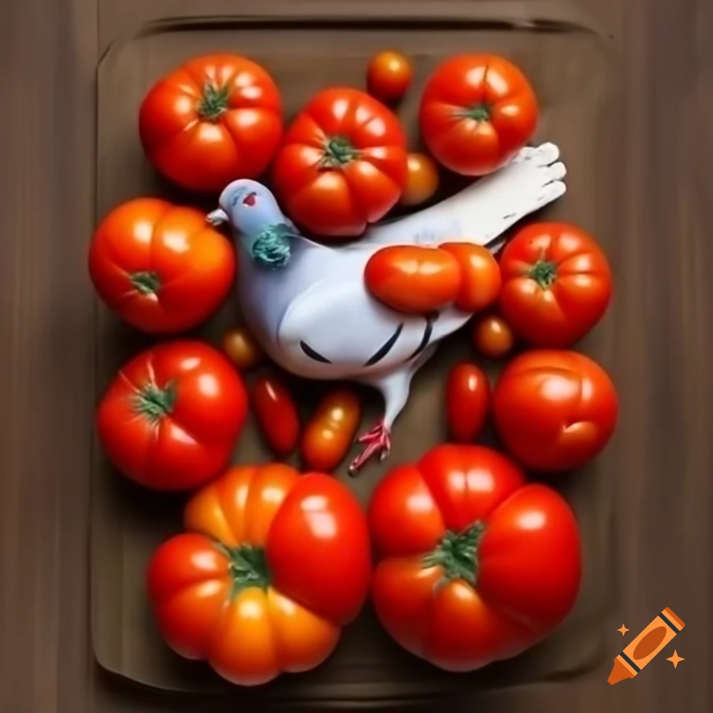 Creative tomato sculpture shaped like a pigeon