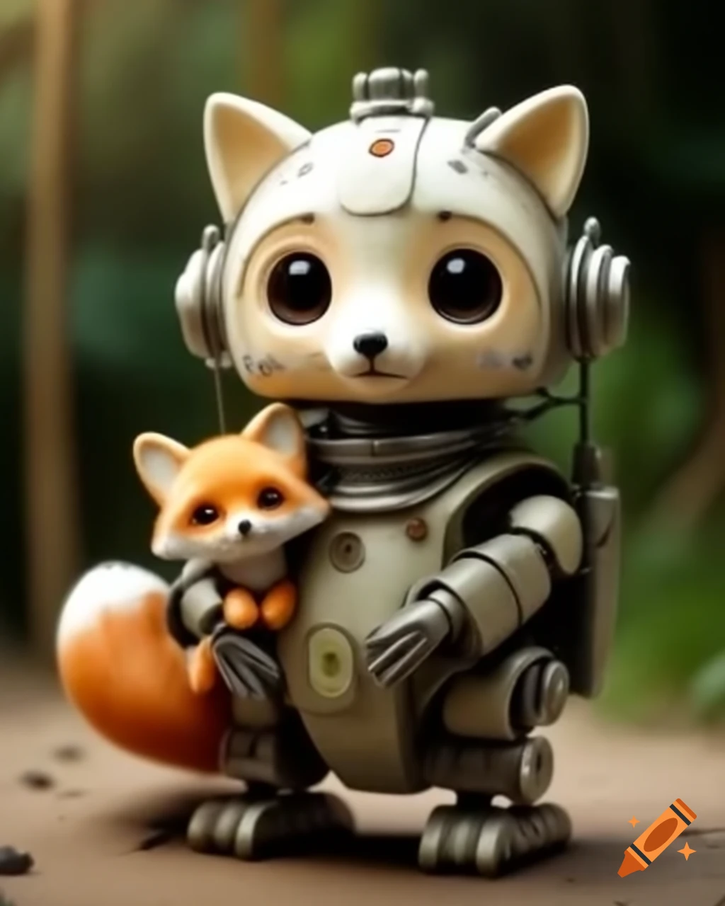 Strong robot holding cute kawaii fox