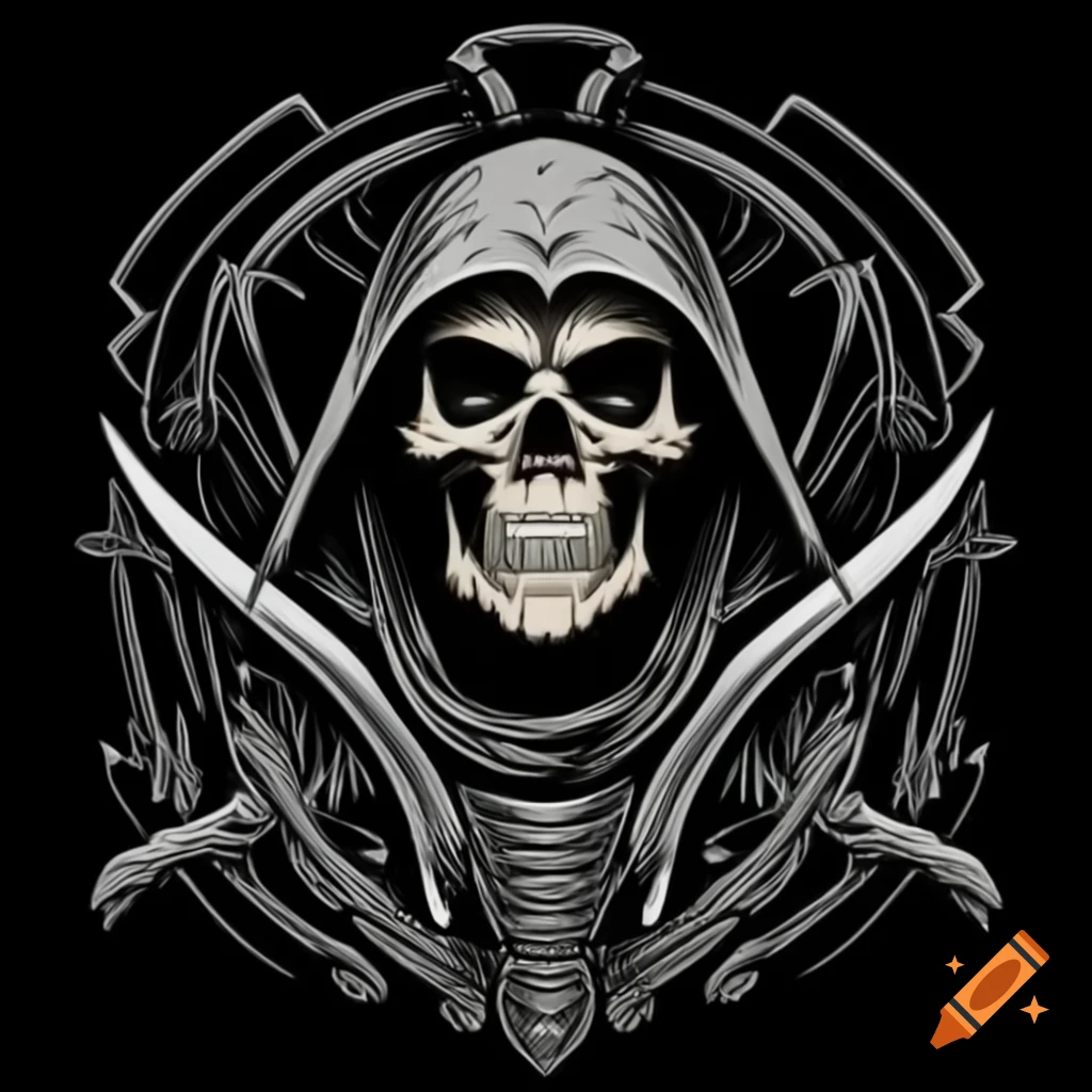Rough sketch of a skeleton warrior against a complex black background