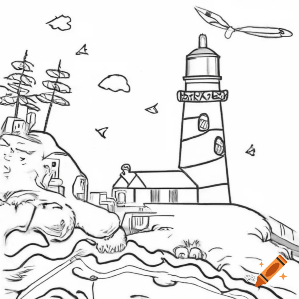 Coloring book page featuring Swallowtail lighthouse on Grand Manan