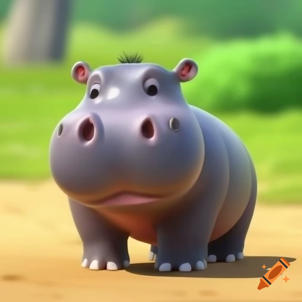Cute baby hippo in anime cartoon style
