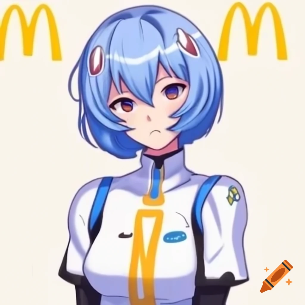 Rei Ayanami wearing McDonald's uniform
