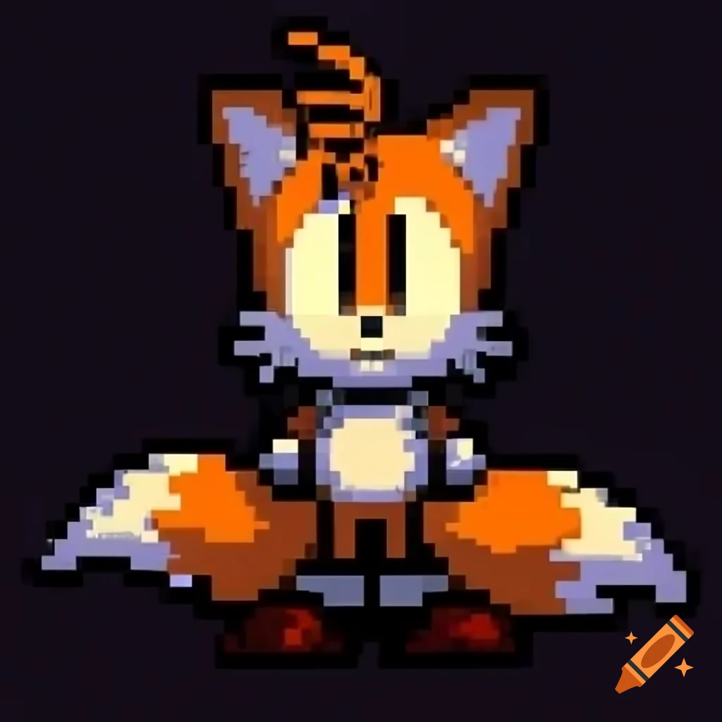 Pixel art of Tails the Fox facing away in darkness