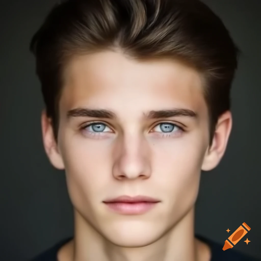 Handsome 21-year-old French man with crew cut and light blue eyes