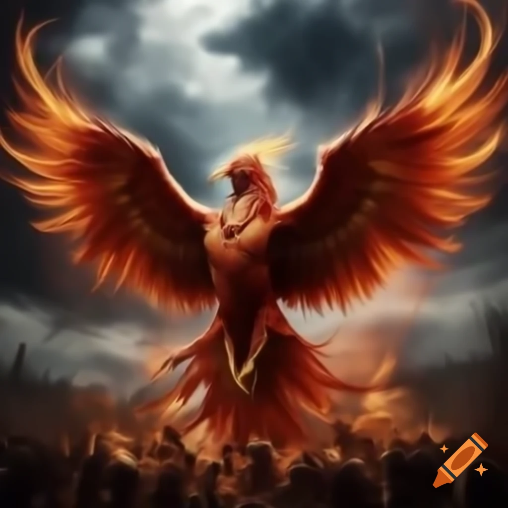 Majestic Phoenix rising from battle, symbol of protection