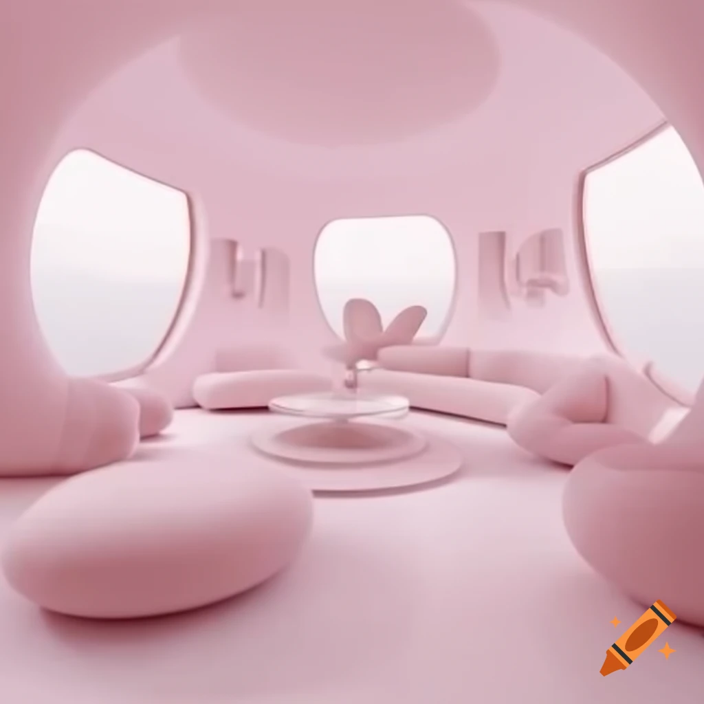 Futuristic home decor in pale pink and white tones