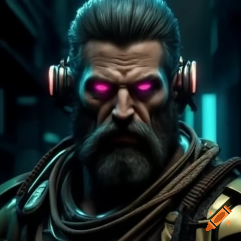 Cyberpunk interpretation of a Greek hoplite warrior