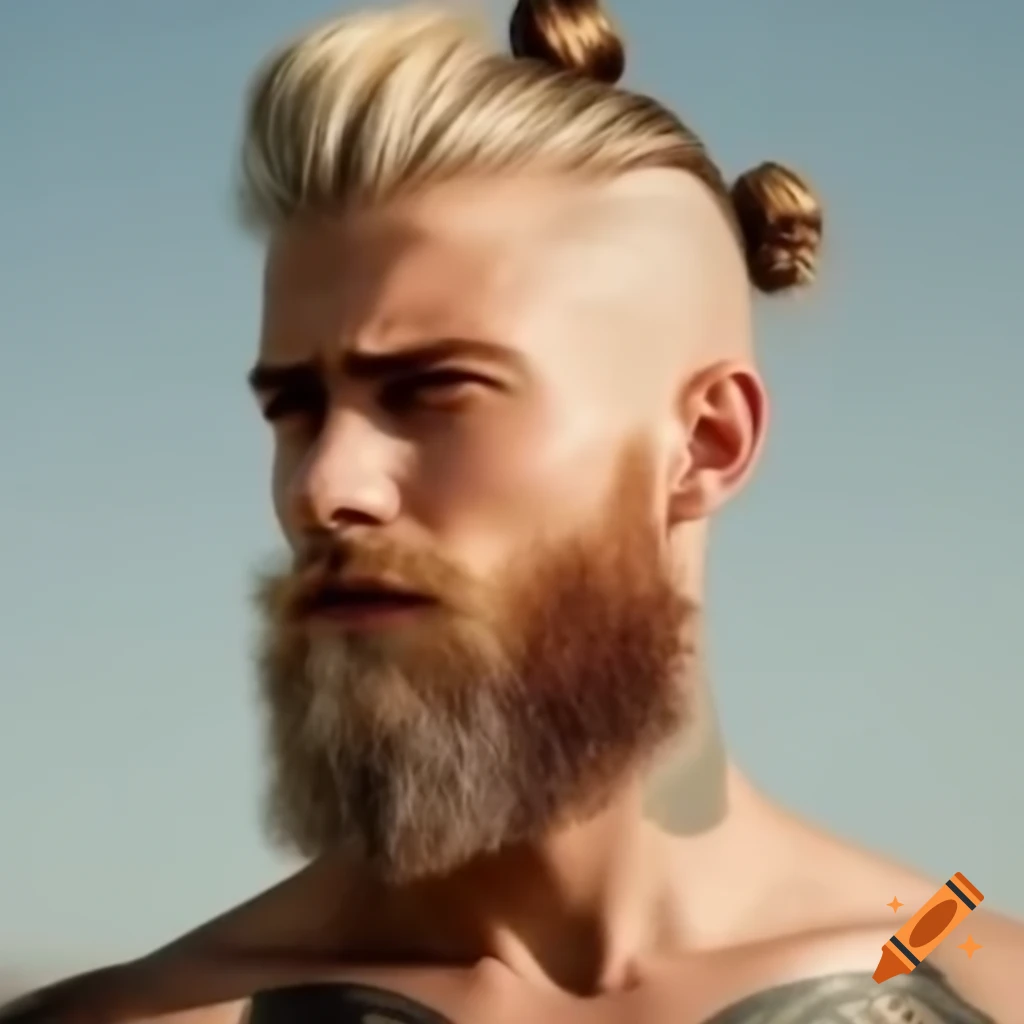 Sportsman with white top knot, blonde beard, and tattoos