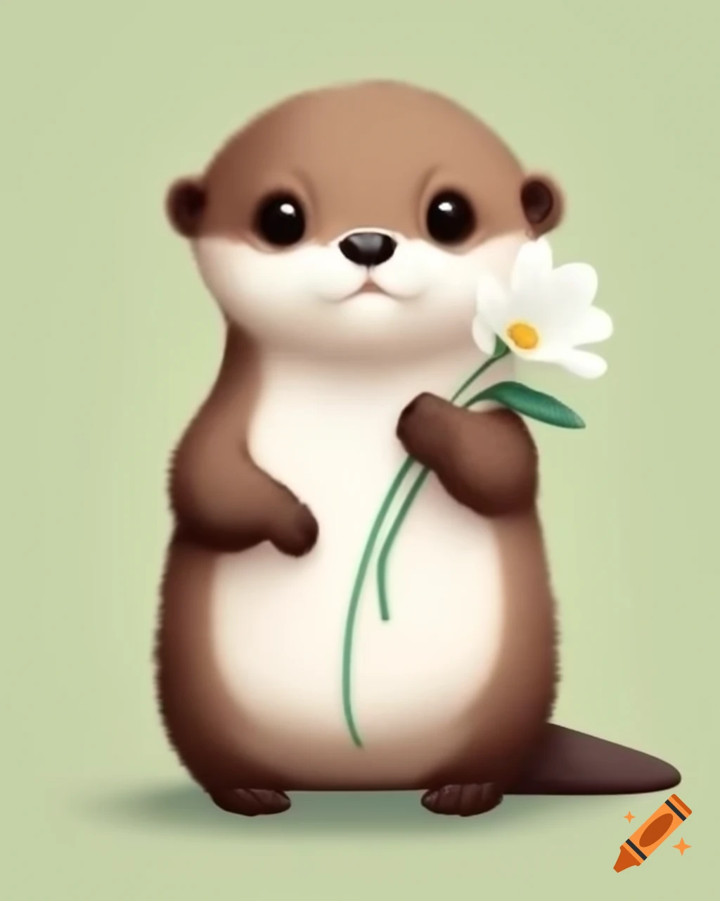 Cute otter in white t-shirt holding a white flower