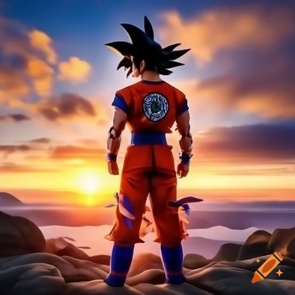 Goku gazing at a beautiful sunrise