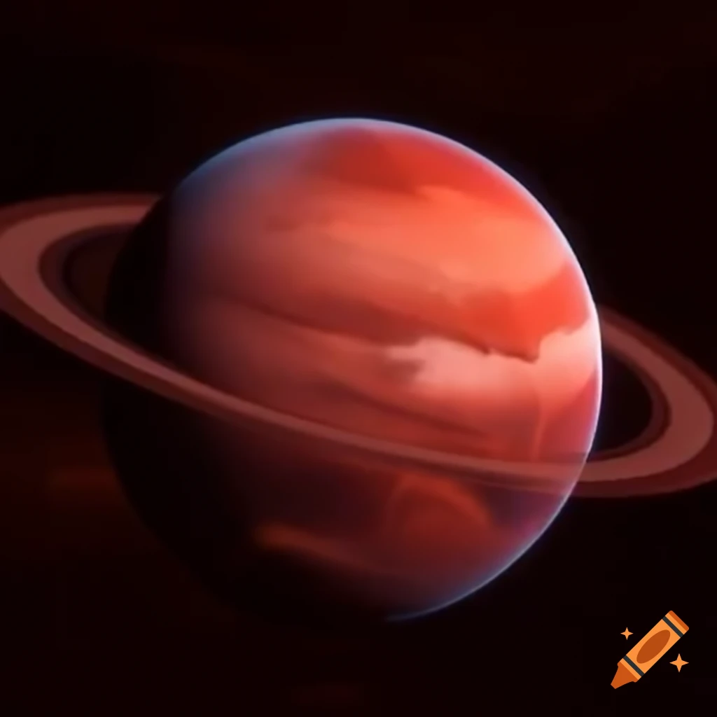 Red planet with rings in outer space
