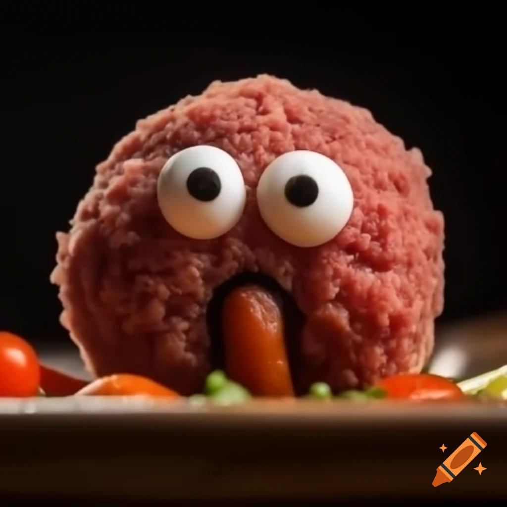 Whimsical meatball character with eyes