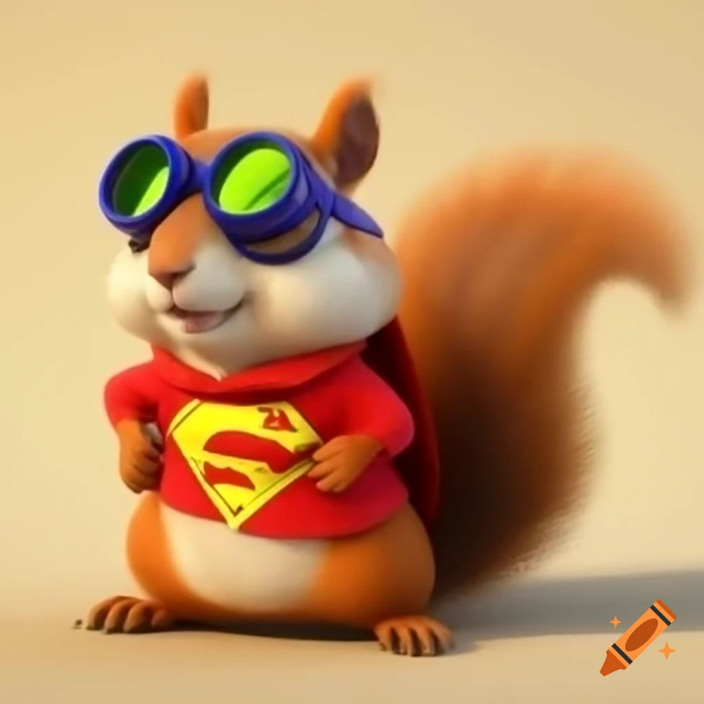 Superhero squirrel wearing a cape and goggles