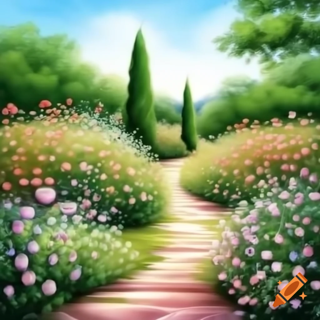 Straight path leading to a beautiful garden