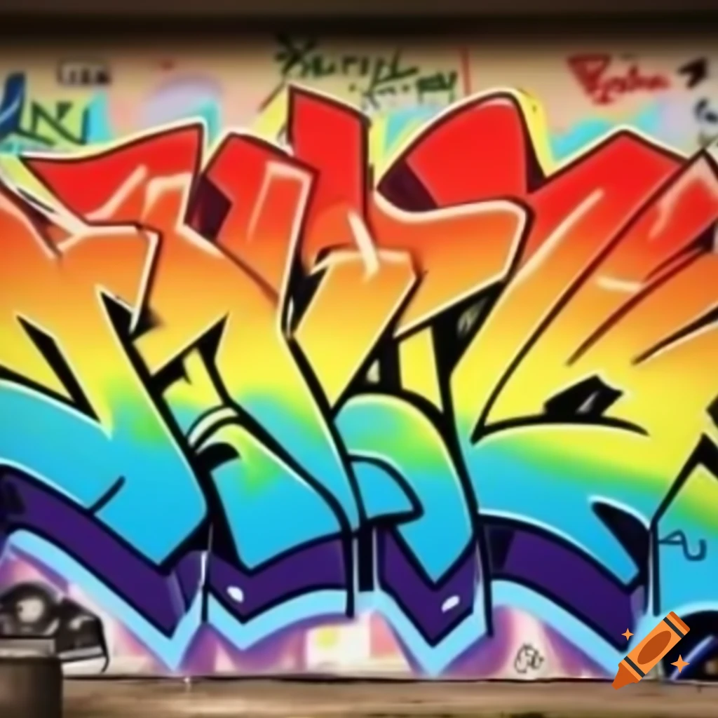 Vibrant rainbow graffiti art on urban wall