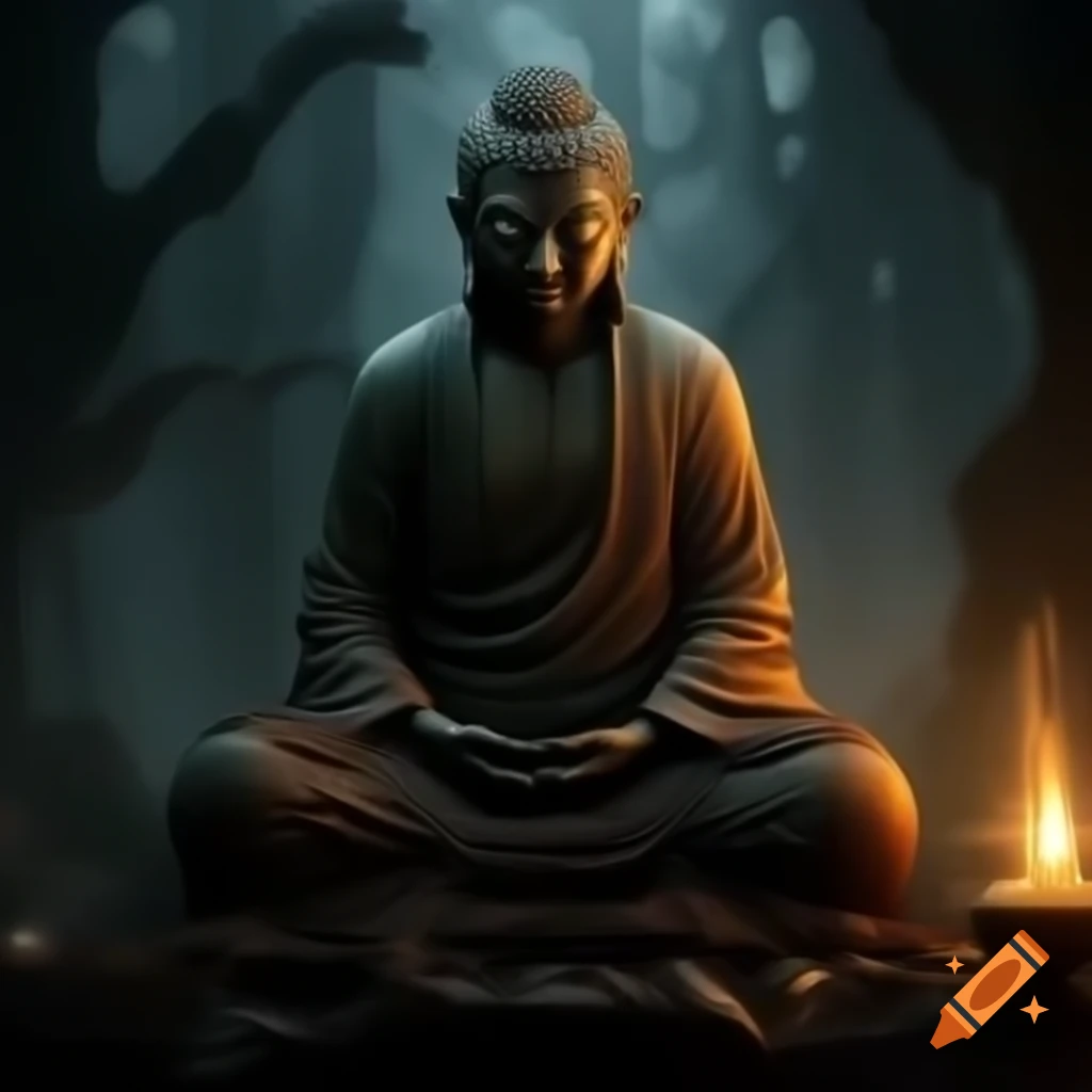Buddhism themes with dark and unsettling elements