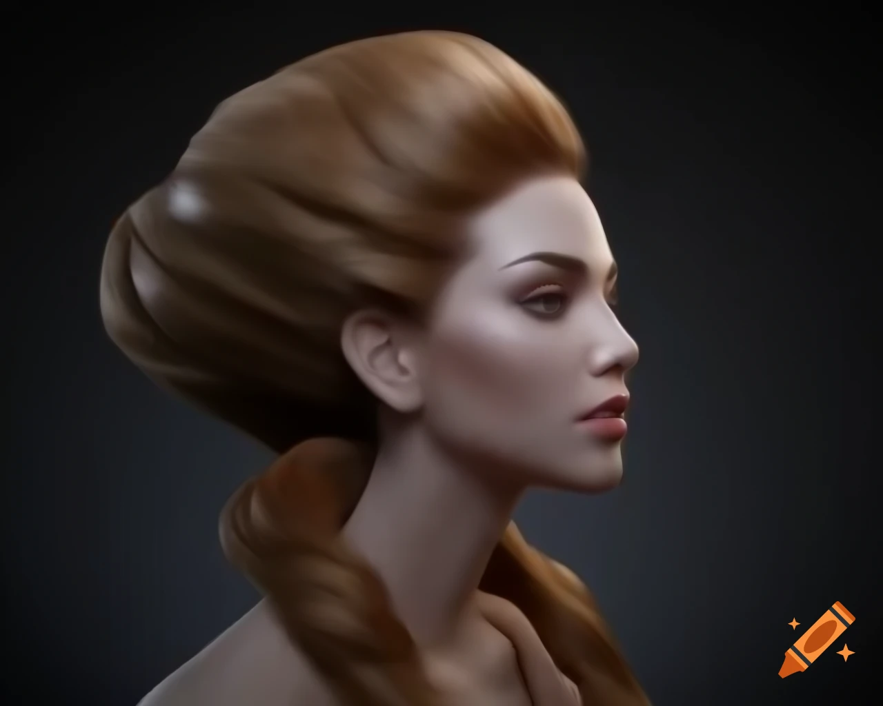 Close-up portrait of woman in flowing dress with beautiful hair, realistic digital art