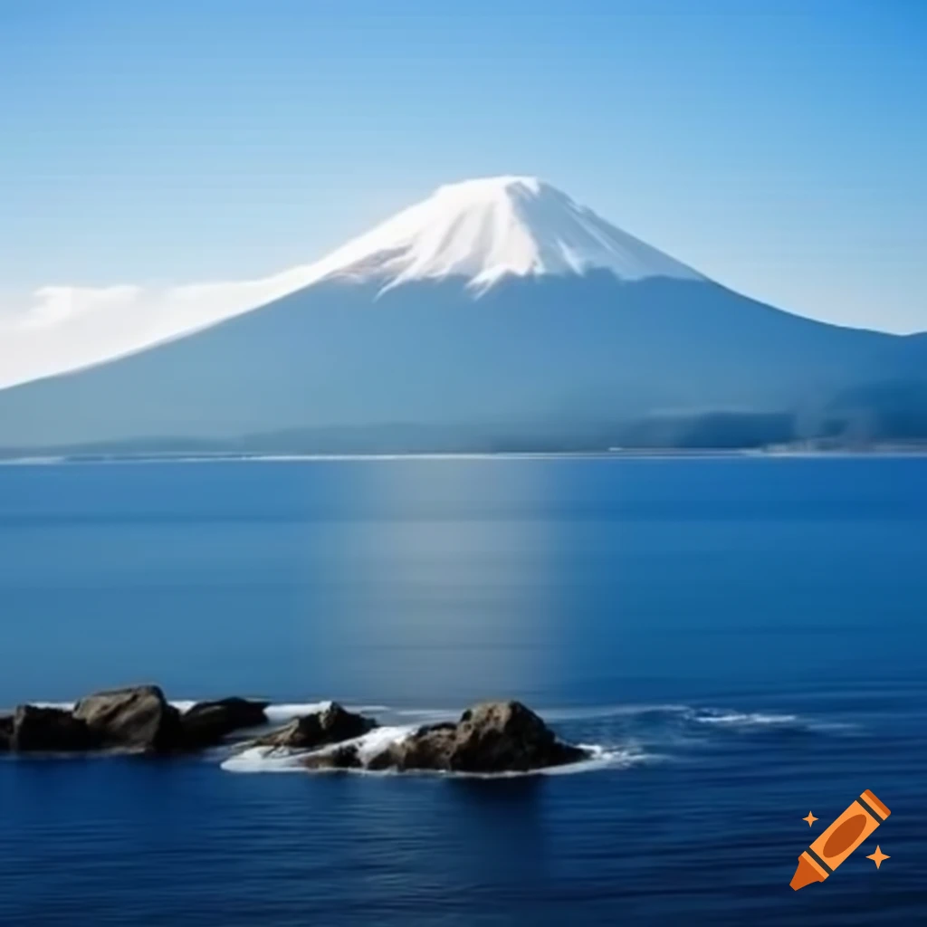 Scenic view of Japanese mountains meeting the sky and sea