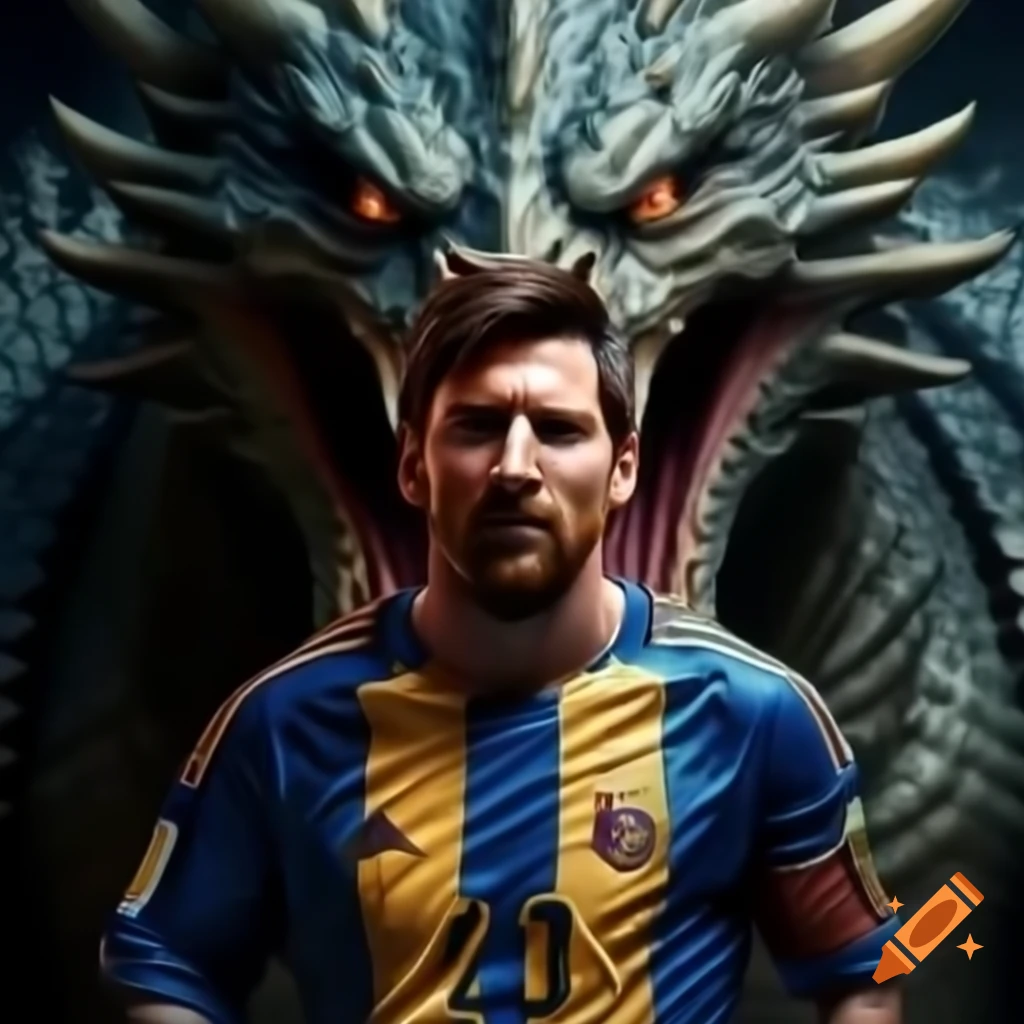 Lionel Messi transformed with a dragon's head