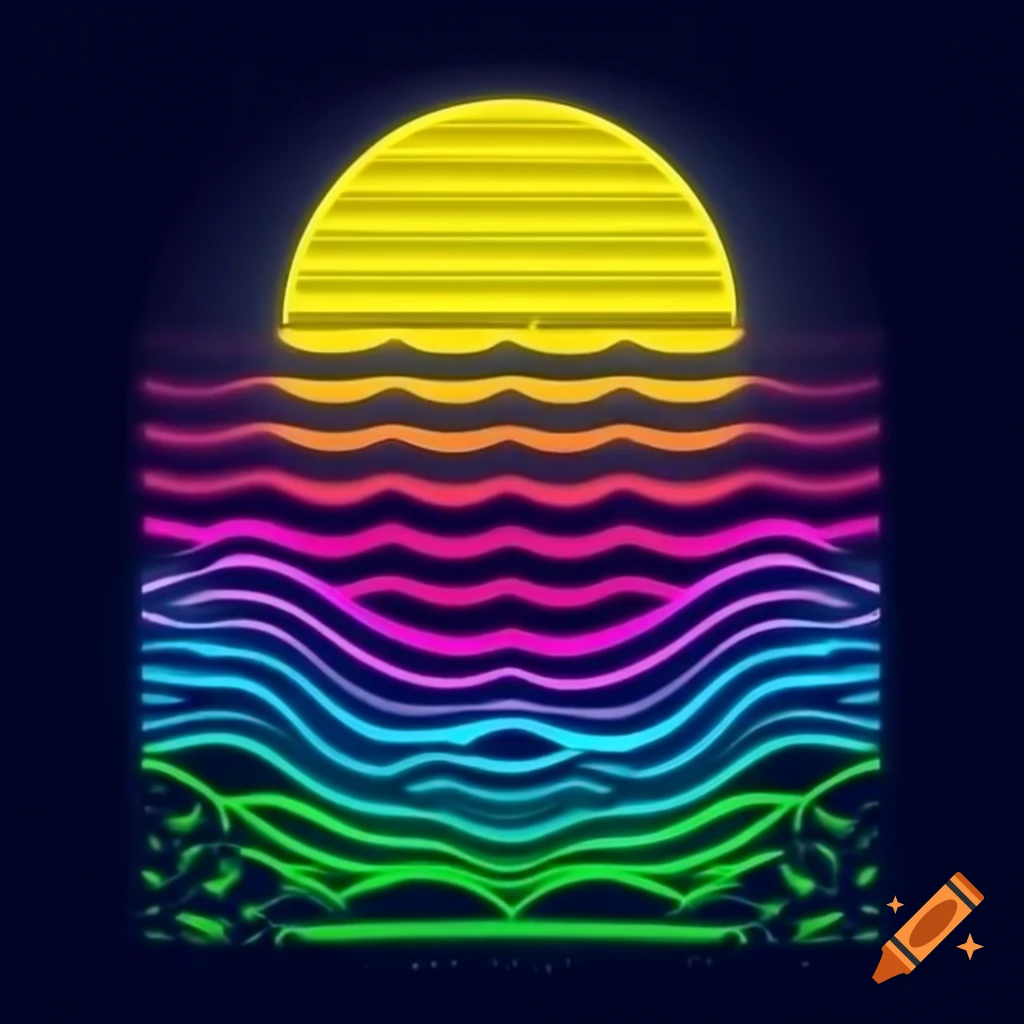 Retro wave landscape with neon grid and 80's lettering for Brazilian Jiu-Jitsu