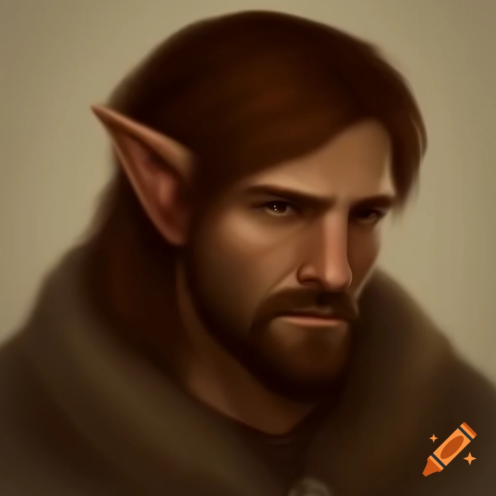Male Gnomish Ranger With Brown Hair And Stubble In A Forest Setting On 