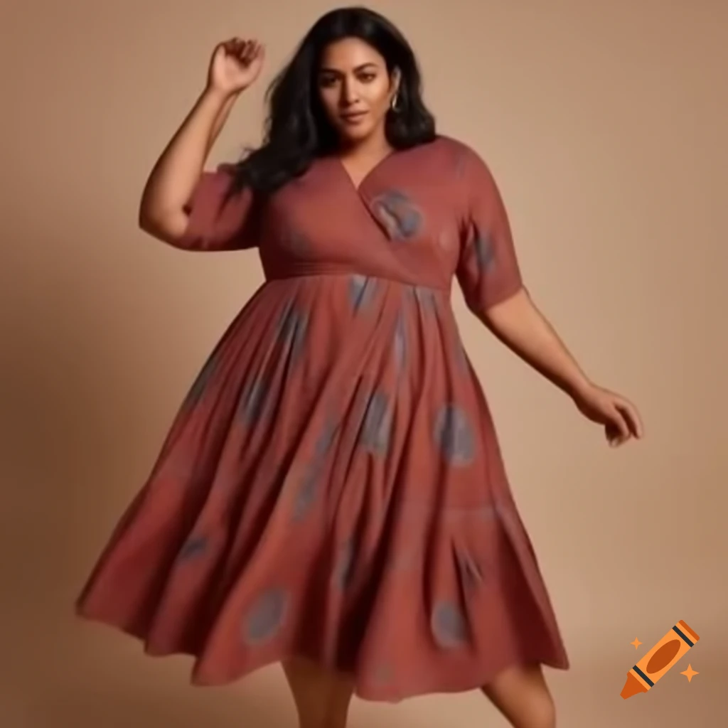 Plus size Indian woman in modern midi dress