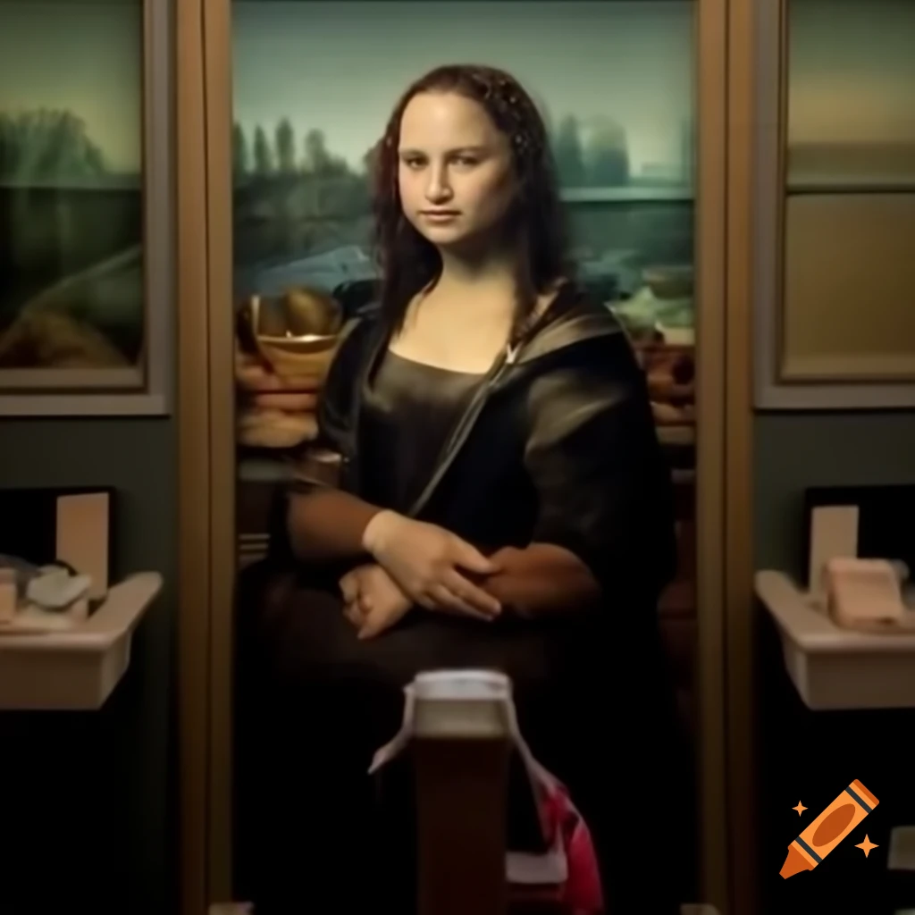 Young Mona Lisa in surreal backrooms setting