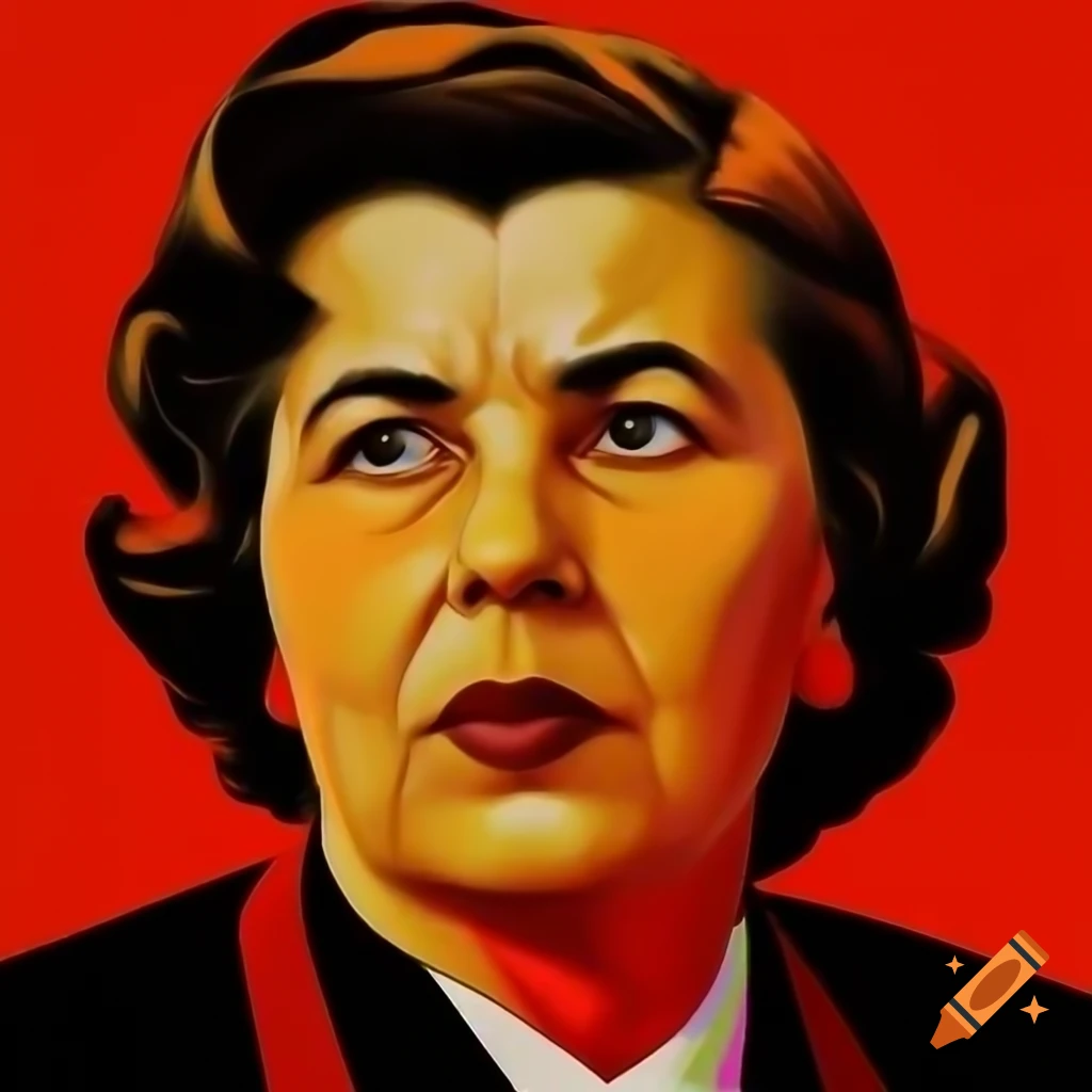 Soviet-style propaganda poster featuring black woman architect drawing in bold colors