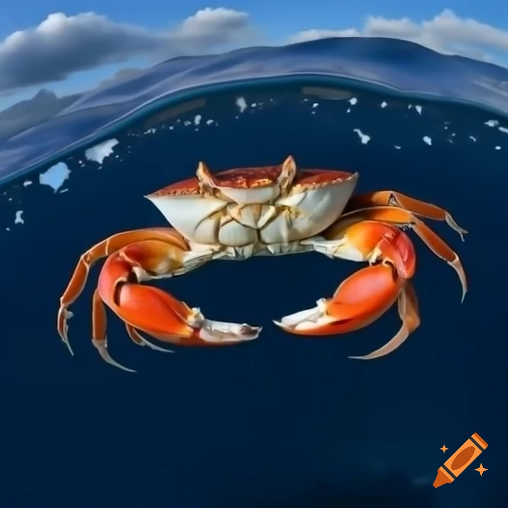 Crab in deep sea with scarred eye and letters DSC in the other
