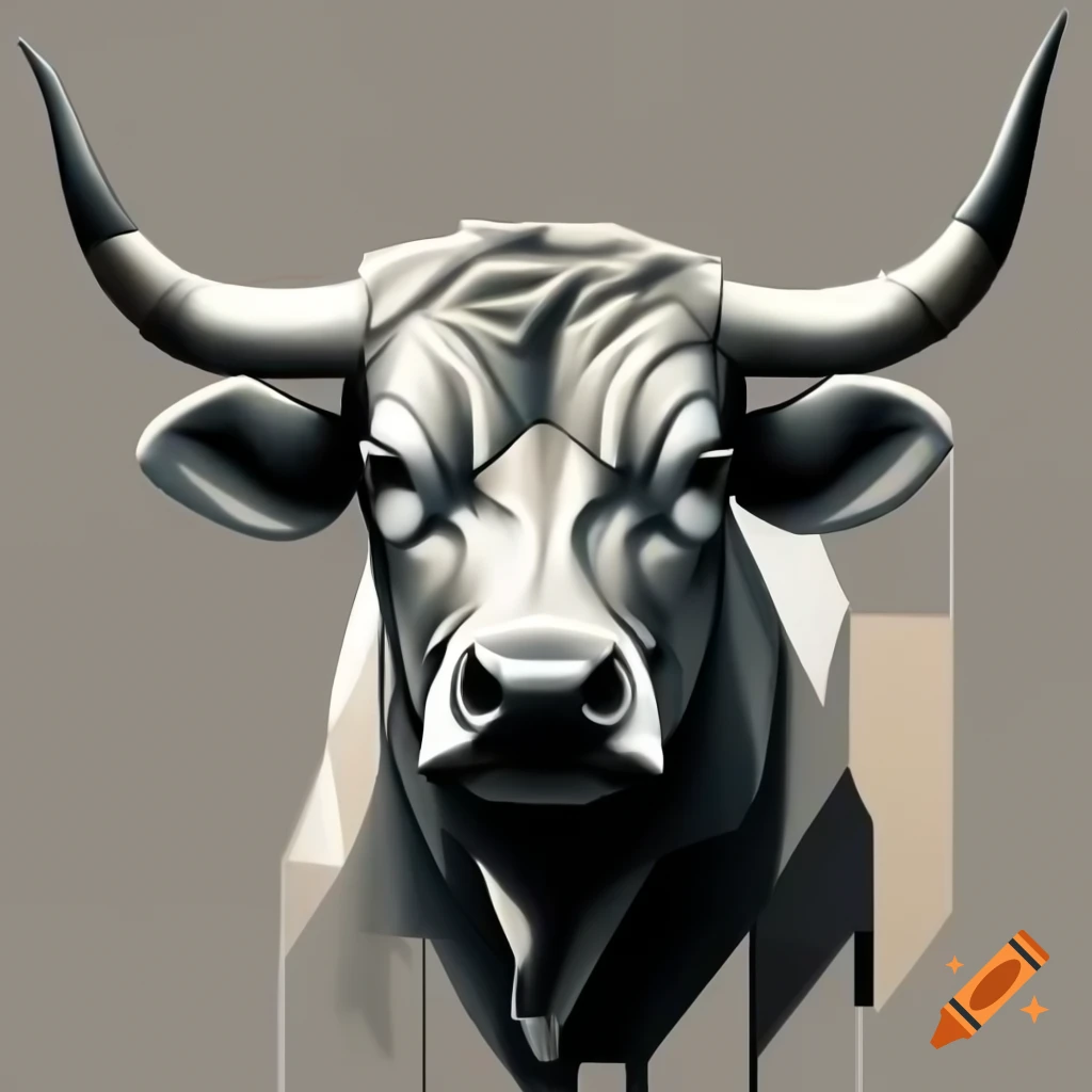 Geometric sketch of a front-facing bull head with a pleasant expression