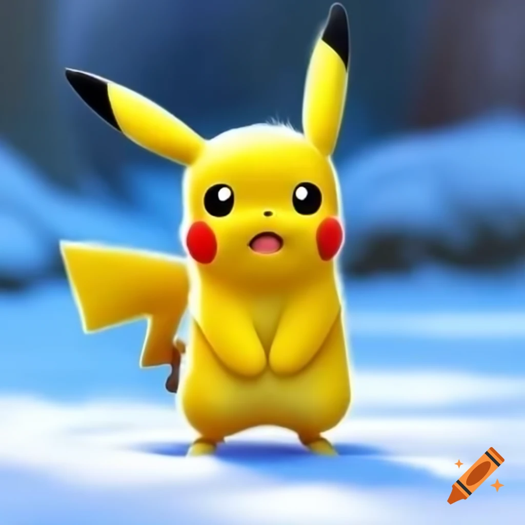 Sorrowful Pikachu walking in deep snow