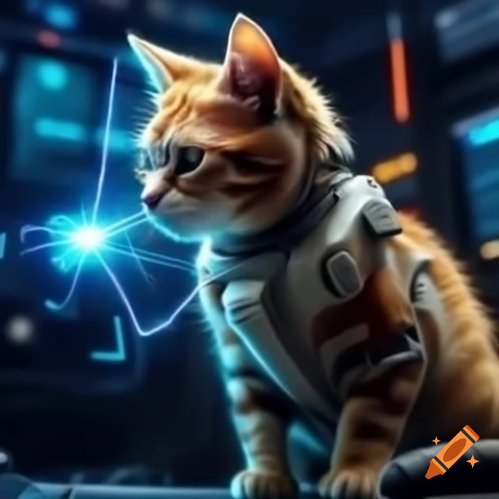 Cyber-futuristic kitten shooting lasers