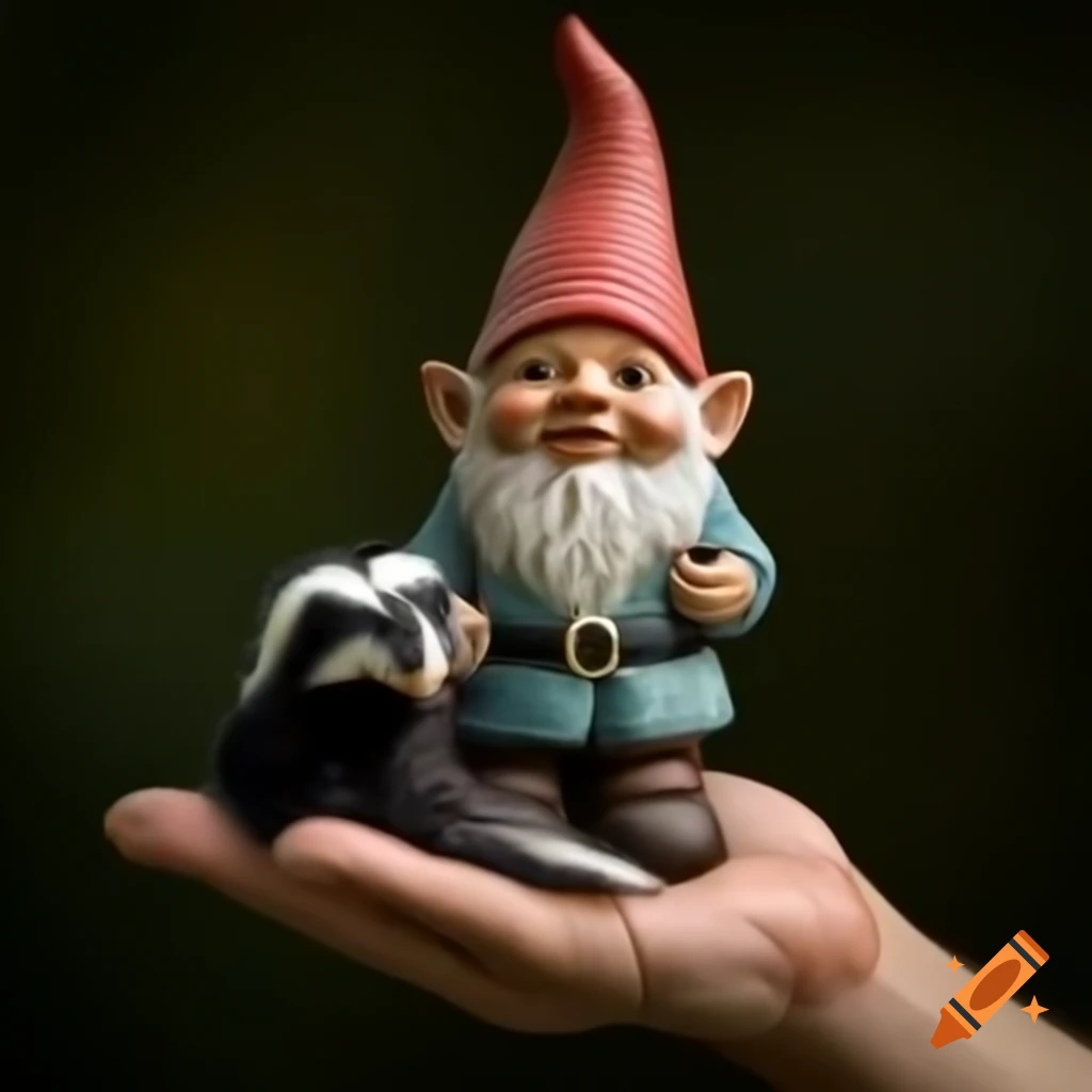 Ancient Swedish gnome holding dead skunk