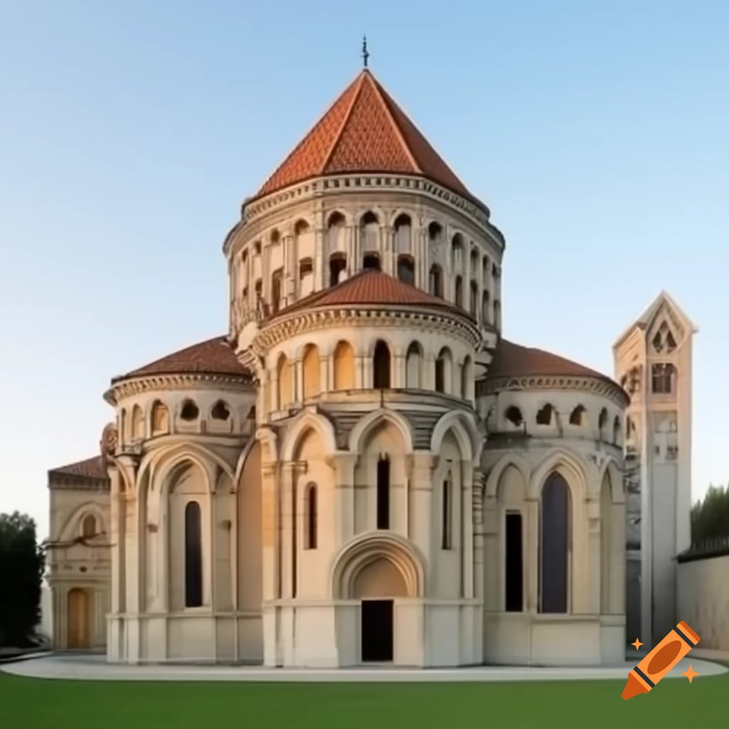 Architectural building influenced by Romanesque and Gothic styles
