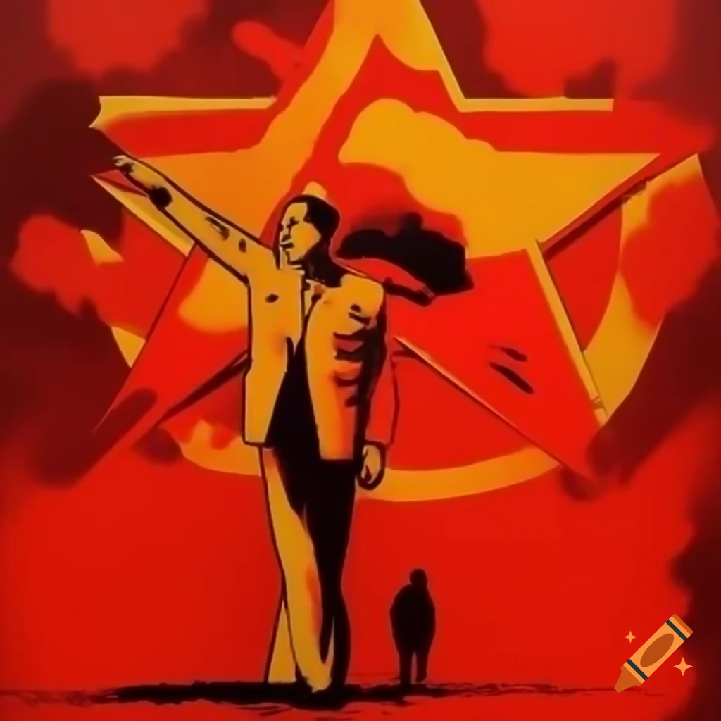 Soviet-style propaganda poster featuring engineer pointing forward with bold red and orange colors